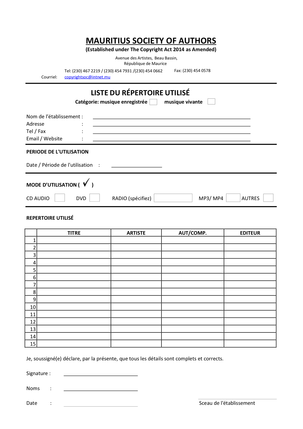 feuille de relevé MASA